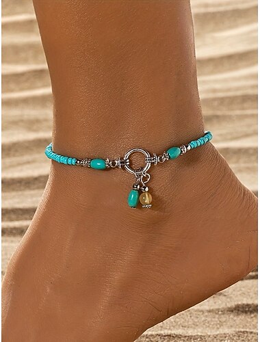  Dámský bohémský korálkový náramek na kotník, barevné pryskyřičné korálky s přívěskem, lehké plážové šperky na kotník pro ženy, ideální pro každodenní nošení, dovolenou, letovisko a léto