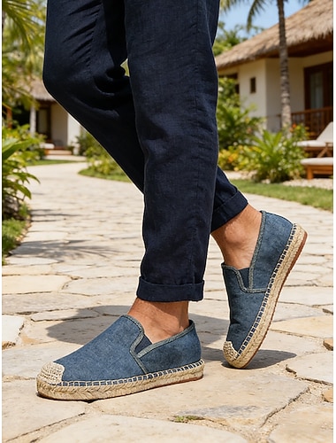  Blå slip-on-sko for menn, lette og pustende, stilig espadrilledesign for utendørsferier, øyferier og avslappede ferier