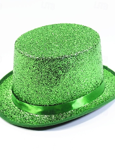  Grønn glitterflosshatt til St. Patricks dag, glitrende leprechaunhatt til irsk festivalparade på St. Patricks dag, kostymetilbehør for menn kvinner barn, grønn skinnende festhatt til lykke,