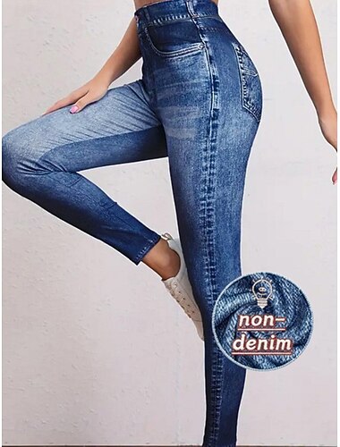  Dámské Džíny Legíny Jeggings prázdniny Šik ven Na běžné nošení Plná délka Středně vysoký pas Bez vzoru Kapsy Elastický pas Pohodlný Pohodlné Vysoká pružnost Denní Domů Venkovní Vodní modrá Safírov