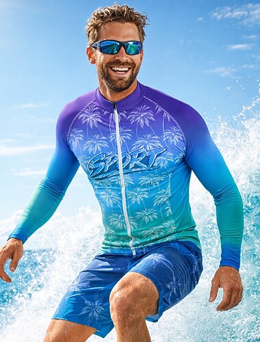  Per uomo Medio spessore Top sottomuta Maglia da nuoto Sfumatura Tropicale UPF50+ Protezione UV Asciugatura Rapida Manica Lunga Costume da Bagno Top sottomuta Surf Canoa Spiaggia Estate