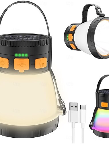  LED-campinglykt, 1500 lumen campinglykt oppladbar med solcellepanellading, vanntett, 8 lysmoduser, 7500 mAh powerbank, campinglommelykt for orkannødsituasjoner, fotturer, utendørs