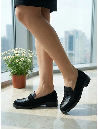  Damen schwarze Slipper mit Penny-Design – Schicke Taschenformatierte Flats mit runder Zehe und niedrigem Absatz für Büroarbeit tägliche professionelle Kleidung und lässige Geschäftstreffen