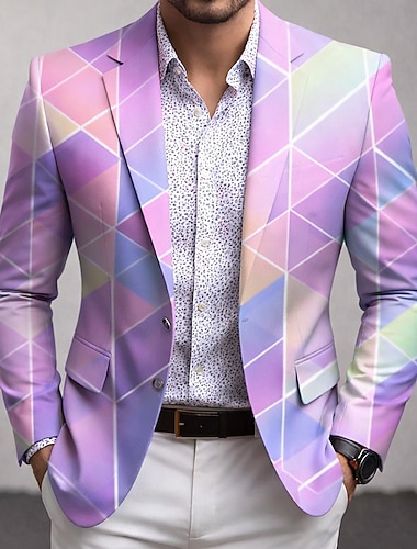  Herren Geometrisch Blazerjacke Mantel Bequem Atmungsaktiv Künstlerisch Lässig Täglich Party 3D-Druck Knöpfe Mehrere Taschen Frühling Herbst Winter Fallendes Revers Langarm Rote Purpur Grün