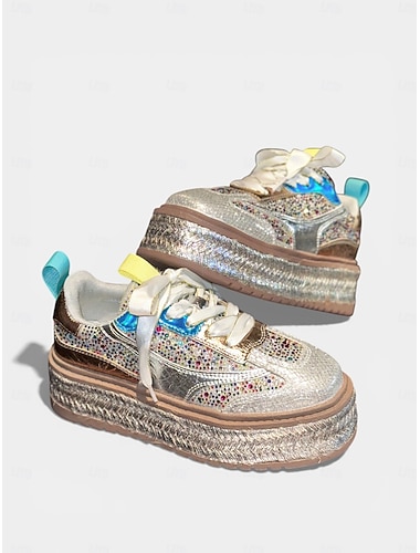  sneakers da donna con plateau argentate scintillanti - scarpe stringate con glitter colorati per feste di compleanno, vita notturna ed eventi informali