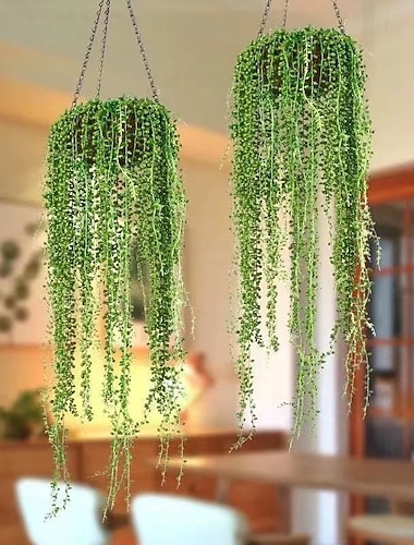  6 pezzi di piante artificiali appese con filo di perle, piante succulente finte pendenti, sfondo verde da parete per casa, matrimonio &arredamento per esterni