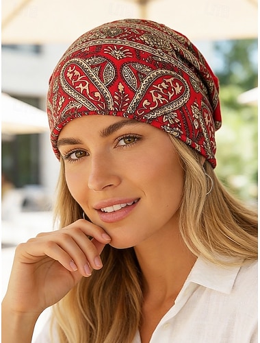  Dames bohemian paisley muts, zachte polyester muts met meerdere kleuren en nekwarmer, lichtgewicht accessoire in vintage stijl voor dames, perfect voor dagelijks gebruik, vakantie en reizen.