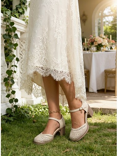  Vintage holle Mary Jane-schoenen voor dames – comfortabele sandalen met lage blokhak en verstelbare band voor casual en zomerse gelegenheden