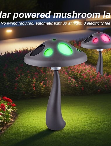  2 kpl ulkokäyttöön tarkoitettuja aurinkokennolla toimivia sienipuutarhavaloja, väriä vaihtava LED-valo, koristeellinen polkuvalo pihalle, nurmikolle, puutarhaan, puistoon, maatilalle, maisemaan,