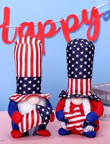  decorazione bambola senza volto nana Rudolf, pentagramma a strisce, giorno dell'indipendenza americana 250