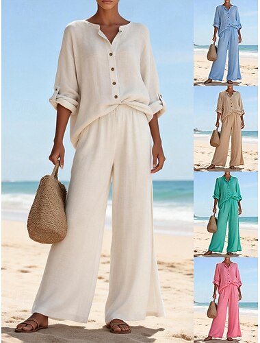  Жен. Хлопчатобумажную рубашку Искусственный хлопок и лен Длинный рукав Вырез под горло Полотняное плетение Элегантный стиль Мода Уличный стиль Повседневные на открытом воздухе