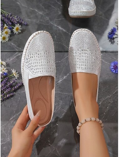  Dames muiltjes met strasssteentjes en perforaties - zachte, comfortabele mocassins met een lichtgewicht, flexibele zool en een elegante, casual stijl, ideaal om te wandelen, reizen, werken of