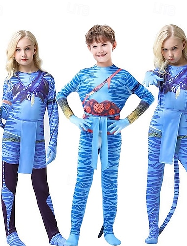  Kinderen Neytiri Jake Zentai pakken blauwe bodysuits onesie cosplay kostuum jongens meisjes film cosplay halloween carnaval kostuums
