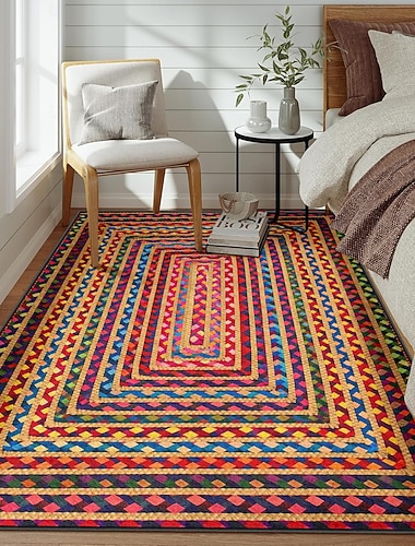  Tapis rectangulaire en jute, tapis bohème tissé coloré pour salon, chambre, décoration intérieure