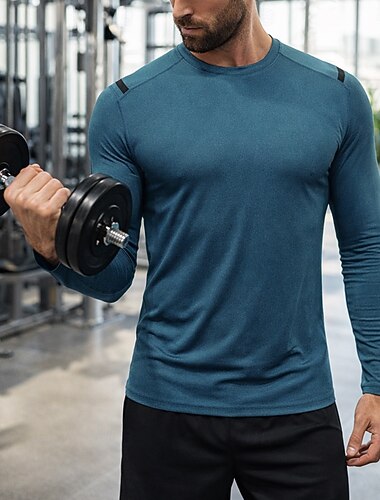  Voor heren Effen Hardloopshirt Compressieshirt Atletisch shirt Sporttop Lente Herfst Lange mouw Sneldrogend Vochtregelerend Ademend Sportschooltraining Wandelen Joggen blauw Marine Blauw Groen