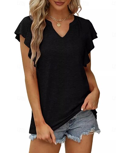  Dames T-shirt Zomer tops T-shirts Grafisch Planten Stijlvol Klassiek Korte mouw V-hals Lange tops Dagelijks Feestavondkleding Sport blauw Grijs-blauw paarsrood Zwart Wit Zomer Lente