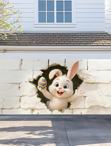  Oster-Garagentorbanner, Osterhase, Backsteinmauer, Garagentorabdeckung, Frühlingsdekoration für den Garten