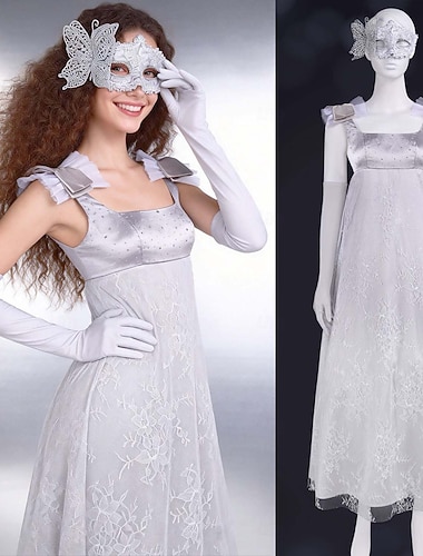  Kostymer i middelalderstil Renessanse Maske Ballkjole Regency inspirert kjole Ermeløs Prinsesse Kongelig antrekk Kostyme Dame fantasi Halloween Karneval Maskerade LARP Ren Faire Voksne Kjole Hansker