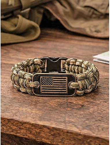  Verenigde Staten 250e Jubileum Heren Amerikaanse Vlag Paracord Armband Duurzaam Polyester en Legeringsmateriaal Verstelbare Maat Perfect voor Onafhankelijkheidsdag Casual Dagelijkse Wear