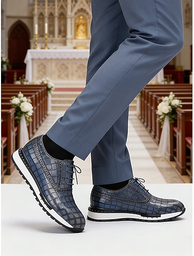  mocassini da uomo in vera pelle blu scuro, comode scarpe da sposa per testimoni e invitati al matrimonio