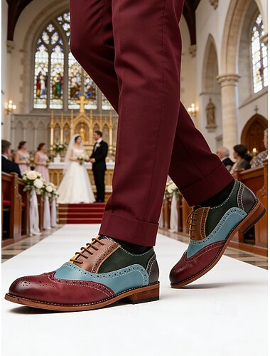  Fargerike broguesko i kunstskinn til menn, stilig formelt fottøy til bryllup og spesielle anledninger