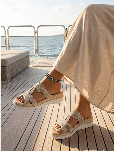  sandales compensées à strass pour femmes – élégantes sandales à plateforme à enfiler pour l'été, la plage et les sorties décontractées