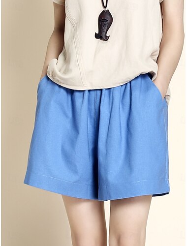  Dámské Imitace bavlny a lnu Tepláky Kalhoty chinos Kraťasy prázdniny Módní Šik ven Krátký Vysoký pas Bez vzoru Kapsy Elastický pas Pohodlný Pohodlné Yumuşak Elastické Venkovní ulice Vodní modrá Bíl