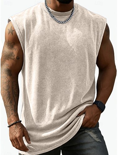  Homme Débardeur Sous-Vêtements Chemise 100% coton délavée à l'acide Sans manches Col ras du cou Été Uni Mode Classique Occasionnel Teinture en vêtement Pur Occasionnel Rue Sports Noir Vert Kaki