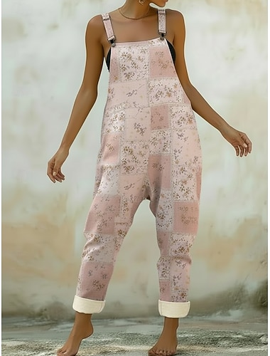  Damen Overall Aktiv Blumen Ärmellos Ärmellos Quadrathals Tasche Druck Täglich Urlaub Lässiger Schnitt Rosa Sommer