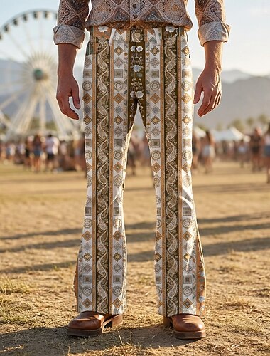  Retro vintage Boho Jaren '70 Broeken Bell Bottom broek Hippie Schijf Hoge taille Etnisch Kostuum Voor heren Halloween Carnaval muziekfestival Retro themafeest Volwassenen Broeken
