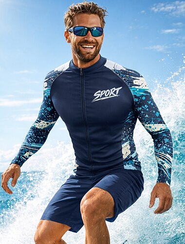  Per uomo Medio spessore Top sottomuta Pantaloncini da bagno Rash Guard Maglia da nuoto Astratto UPF50+ Protezione UV Asciugatura Rapida Manica Lunga Costume da Bagno Top sottomuta Surf Canoa Spiaggia