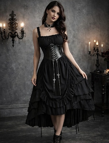  Set Gotisch Victoriaans Renaissance Asymmetrisch Jurken Korset Ketting met accessoires Prinses A-lijn Kostuum Dames Halloween Carnaval Casual / Dagelijks Renaissance beurs LARP Volwassenen Kleding