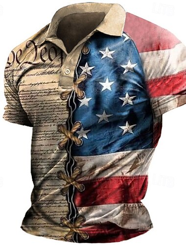  4 juli 2026 250e Voor heren Amerikaanse vlag veteranen Poloshirts Golfshirt Korte mouw Poloshirt Overhemden met kraag Casual Streetwear Vakantiekleding Feestoutfits 3D-afdrukken Knop blauw Lichtgroen