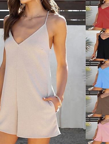  Damen Normal Strampler Aktiv Einfarbig Ärmellos V Ausschnitt Tasche Täglich Urlaub Lässiger Schnitt Blau Schwarz Rosa Sommer