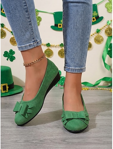  Grüne Ballerinas mit Schleife zum St. Patrick's Day – bequeme, lässige Slipper mit niedrigem Absatz im festlichen irischen Stil, ideal für Paraden, Partys, Feiertage und das Büro. &Alltagsoutfits