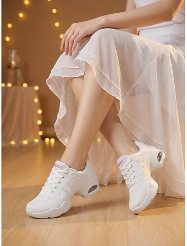  Baskets de danse blanches pour femmes avec semelle à coussin d'air - chaussures de sport confortables pour l'entraînement de danse