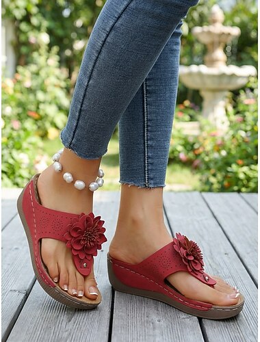  Sandales compensées fleuries pour femmes, avec semelle intérieure rembourrée, idéales pour l'été, la marche, les vacances, la plage et les voyages. &vêtements de tous les jours