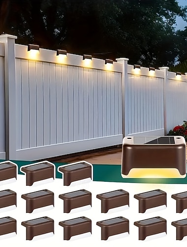  16 wasserdichte Solar-Wandleuchten für den Außenbereich, geeignet für Garten, Hof, Zaun, Treppe, Stufenbeleuchtung, Landschaftsbeleuchtung für Terrasse, Wege, Hof, wasserdichte Gartenbeleuchtung