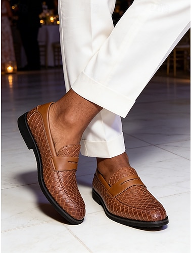  herrebrune vevde mule-loafers i kunstskinn med ryggløs slip-on-sko til kvelder på feriesteder, middager på strandferiesteder, cocktailer i solnedgangen, feriereiser, smart, avslappet sommerstil ved kysten