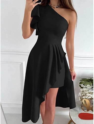  Dam Midiklänning Svart klänning Festklänning Cocktail klänning Elegant Mode Klassisk Dagligen Utomhus Strand Normal Slät Ärmlös Över axeln Svart Sommar Vår
