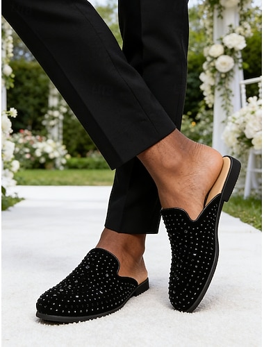  Herenmuiltjes met strasssteentjes, glinsterende instappers voor formele gelegenheden, luxe open schoenen voor de bruidegom, podiumoptredens, bruiloftsrecepties, banketten, gala's en feesten.