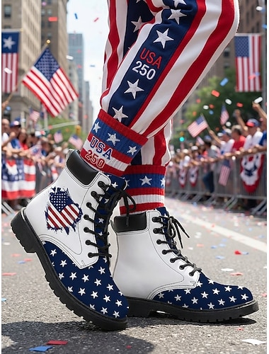  Patriottische gevechtslaarzen voor dames - met sterren en strepen en een zonnebloem, voor parades, 4 juli, de viering van het 250-jarig bestaan van de VS en andere patriottische festiviteiten.