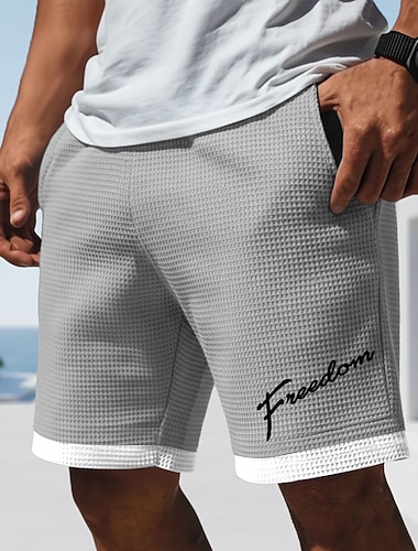  Miesten kirjeprintti Hauska slangi Vohveli shortsit Rennot shortsit Teksturoituja shortseja Keskivyötärö Muoti rento Päivittäin Loma Joustava kiristysnyöri vyötäröllä Shortsit taskuilla Suunnittelija