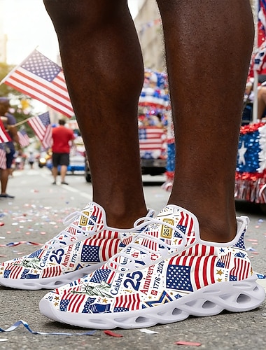  Herren-Sneaker zum 250. Jahrestag der Vereinigten Staaten – leichte Mesh-Laufschuhe mit gepolsterter Sohle, atmungsaktiv, bequem, ideal für den Unabhängigkeitstag, Paraden, Festivals und Freizeit.