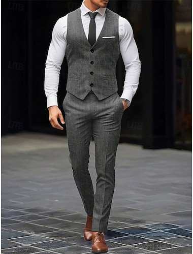  Masculino Fato Casamento Traje de festa para noite Preto Branco Primavera / Outono / Inverno / Verão Terno Moda Diário Cor Sólida Padrão Conjunto de 2 peças