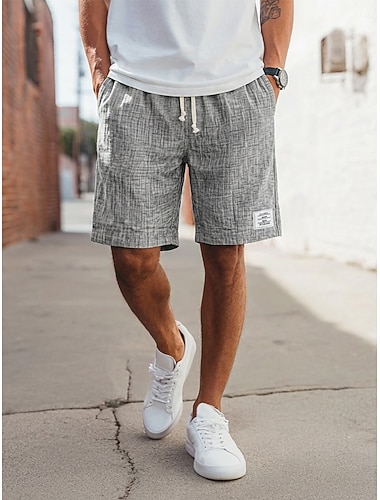  Herren Shorts Sommershorts Strandshorts Freizeitshorts Kordelzug Elastischer Bund Rein Einfarbig Texture Komfort Knielang Täglich Outdoor Streetwear Mode Retro Vintage Blau Schwarz Mikroelastisch