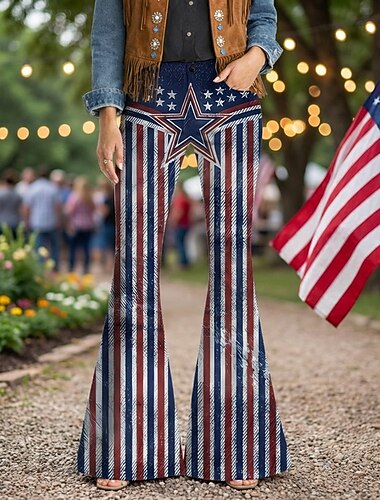  250-årsjubileum USA Retro / vintage 70-talet Byxa Bell Bottom byxor Hippie Disk Hög midja Sicksack Maskeradkläder Dam Maskerad 4 juli Fest Självständighetsdagen Vuxna Byxor