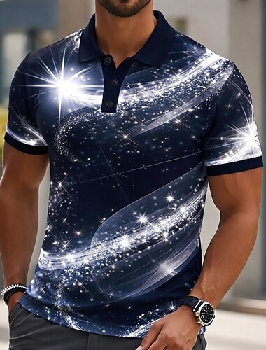  Miesten Galaksi Poolopaidat Lyhythihainen Poolopaidat Kauluspaidat Vapaa-aika Urheilu- ja treenivaatteet Napit Kevät kesä Sininen Purppura Apila