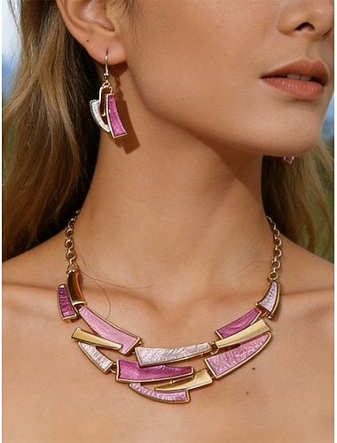  Sett med halskjede og øredobber i bohemsk legering for kvinner, flerfarget, stilig og elegant design, ideelt for daglig bruk, ferie og reise