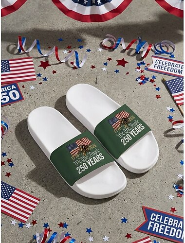  Patriottische instapsandalen voor dames – comfortabele, waterdichte platte PVC-sandalen met adelaar- en vlagdesign voor het strand, 4 juli, de viering van het 250-jarig bestaan van de VS en andere